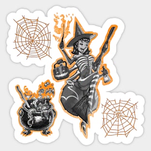 Halloween Grey Spider Witch Pattern Sticker